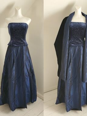 90s Vintage Scott McClintock Starry Night Sky Strapless Prom Dress Set